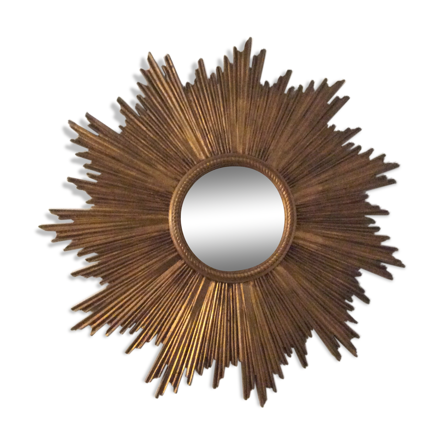 Golden wooden witch eye sun mirror, 60s