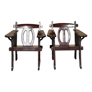 Paire de fauteuils brutaliste - acajou