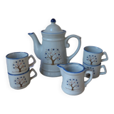 Vintage Taiwan Coffee Set, 6 Pieces, 1 Coffee Pot, 4 Cups, 1 Milk Jug, Tree of Life Pattern