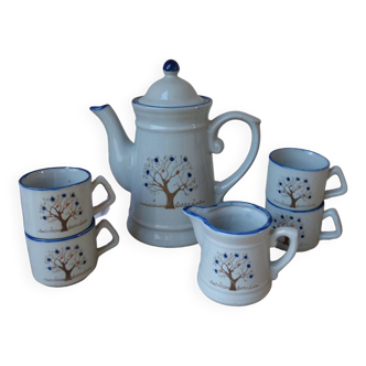 Vintage Taiwan Coffee Set, 6 Pieces, 1 Coffee Pot, 4 Cups, 1 Milk Jug, Tree of Life Pattern