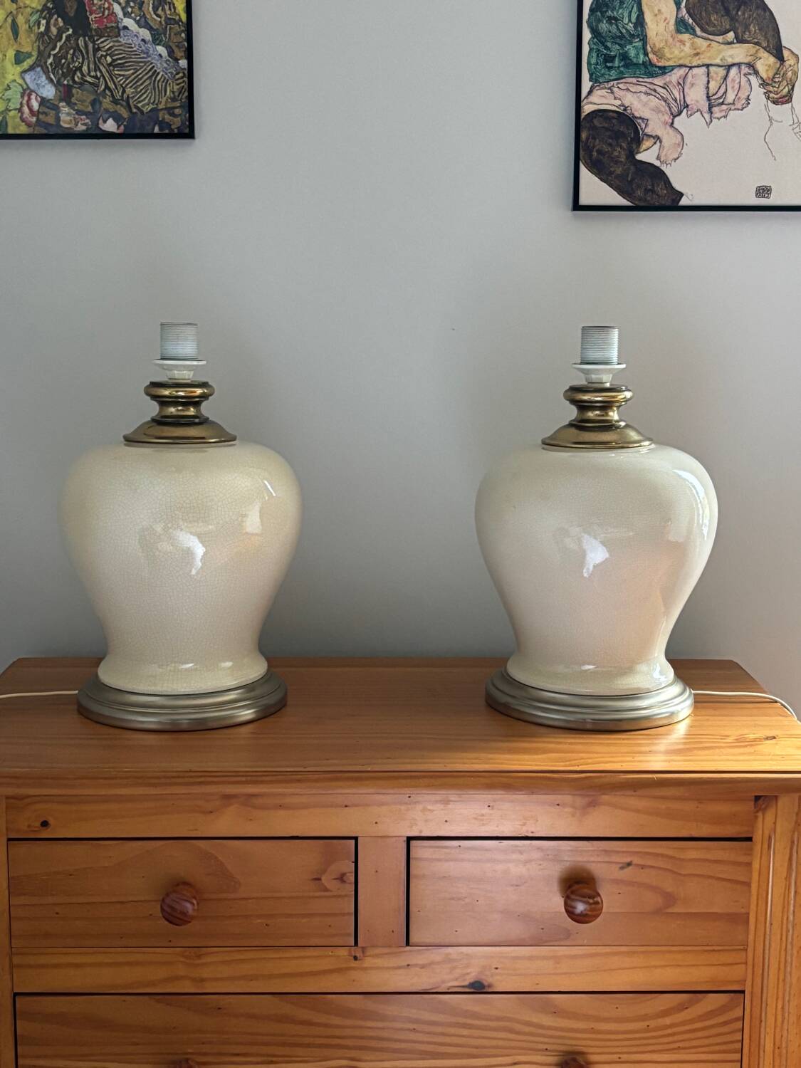 Pieds de lampe en céramique craquelée