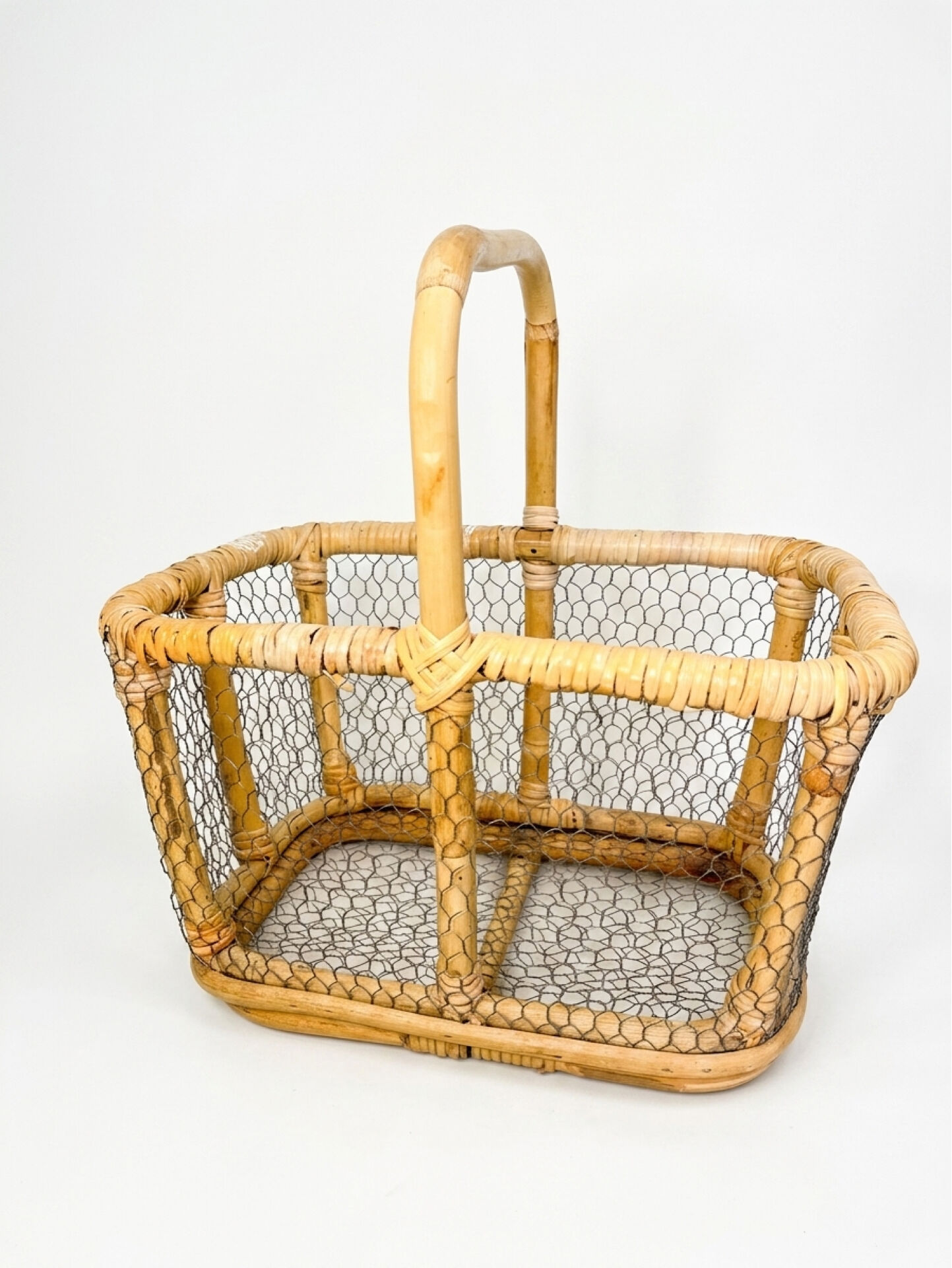 Large Rattan & Wire Egg Basket (1960s-70s)