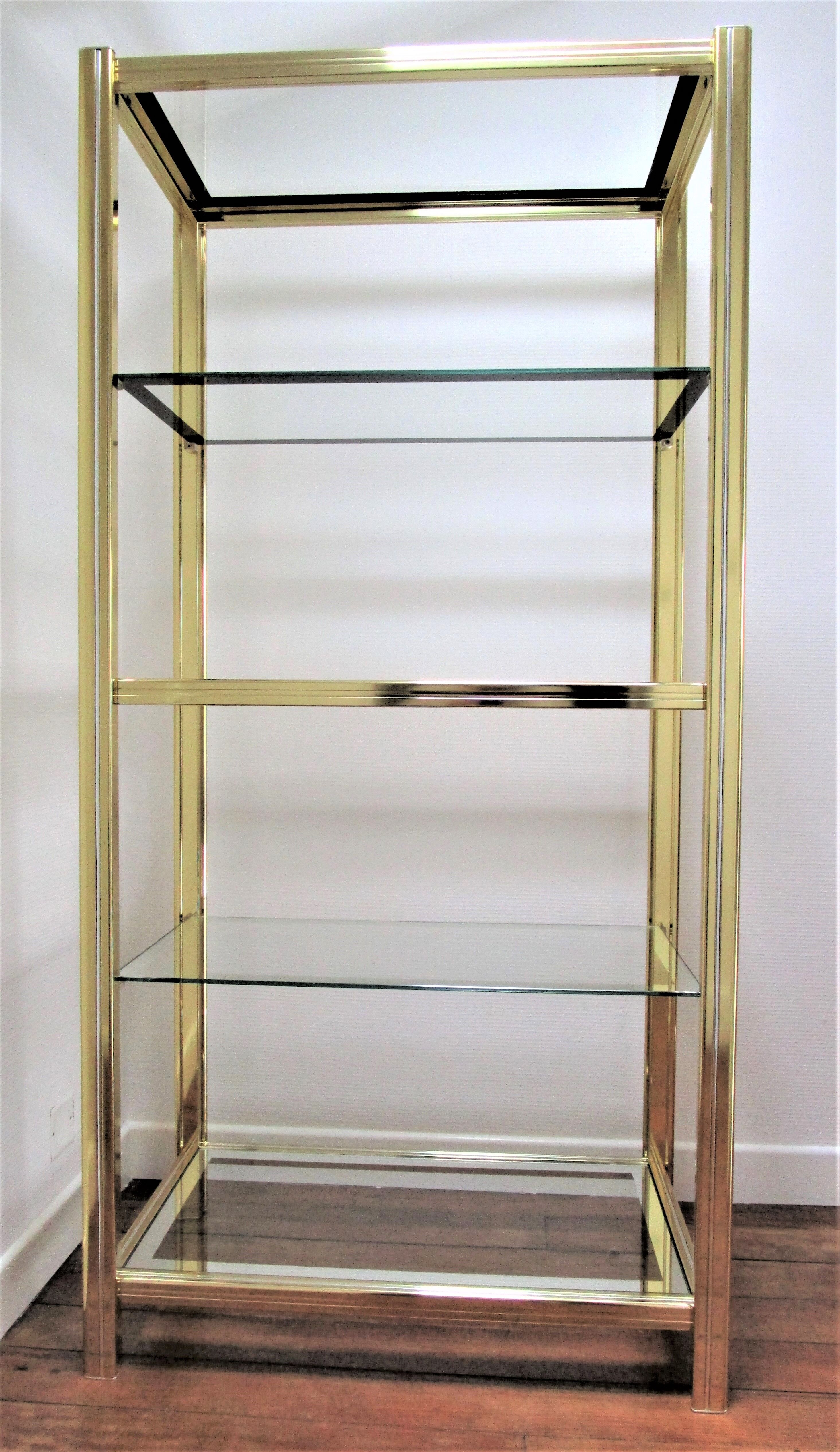 Italian design shelf chrome gilded metal and mirror glasses 70s