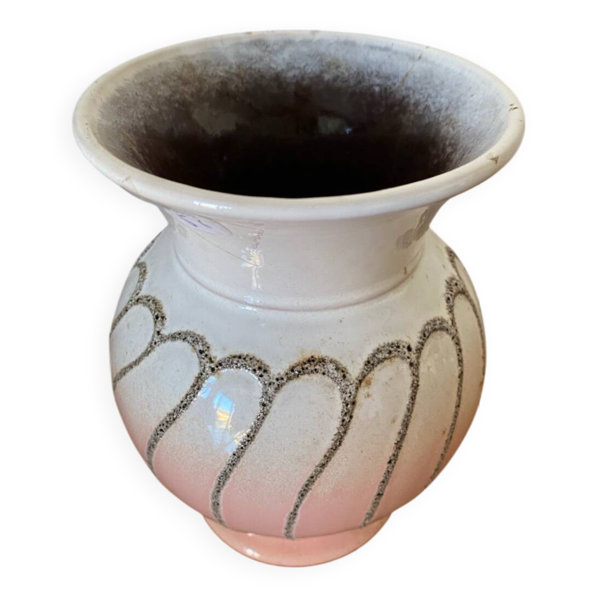 Antique strehla vase pink & white ceramic west germany vintage