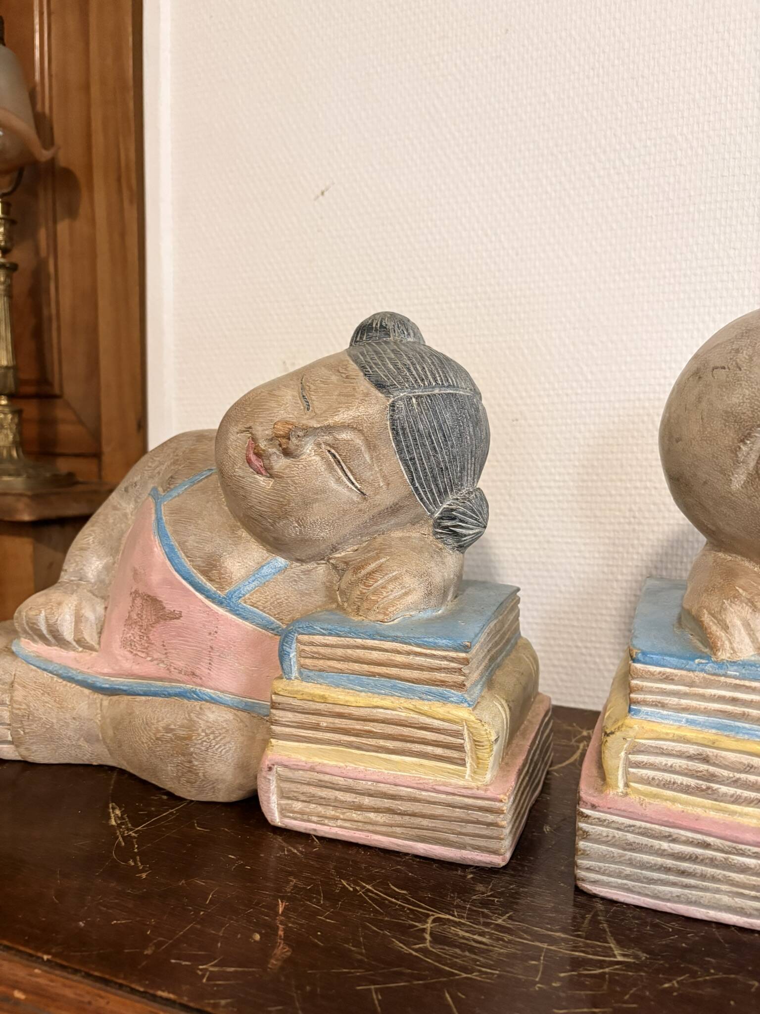 Old Pair of Asian Bookends Exotic Wood Asia Buddha