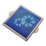 Space age floral blue ceramic trivet, Spain, 1970s