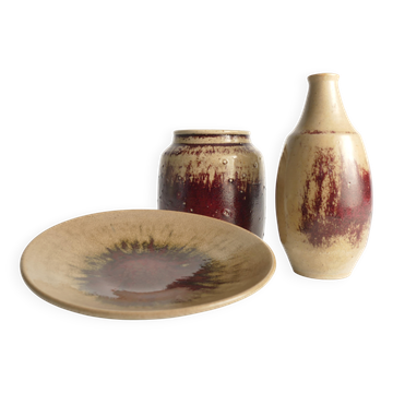 Unique Oxblood Glazed Stoneware Pieces, By Henning Nilsson, Set of 3