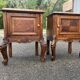 Pair of Louis XV style bedside tables with marquetry veneer, marble top, f