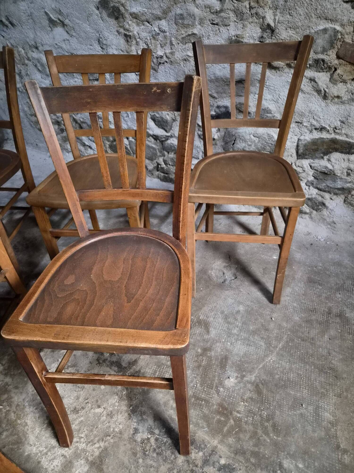 Set of 6 vintage French bistro chairs – Beech, 1950s