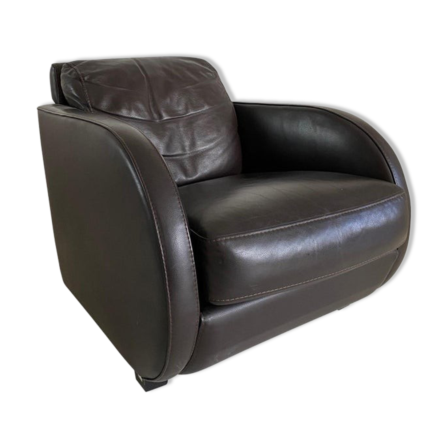 Art Deco style Vintage Brown Leather Lounge chair By Roche Bobois.