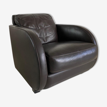 Art Deco style Vintage Brown Leather Lounge chair By Roche Bobois.