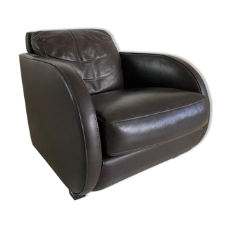 Art Deco style Vintage Brown Leather Lounge chair By Roche Bobois.