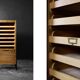 Vintage Industrial Danish Roller Shutter Brown Oak Cabinet with Drawers