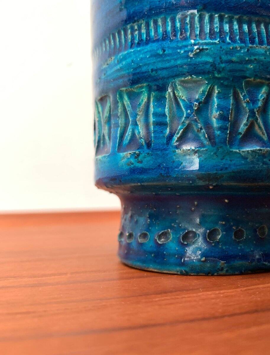 Mid-century Italian Rimini Blu ceramic vase by Aldo Londi for Bitossi.