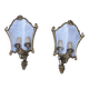 Pair of bronze and glass wall lights