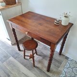 Bureau / Console / Table d'appoint en chêne à pieds bobine