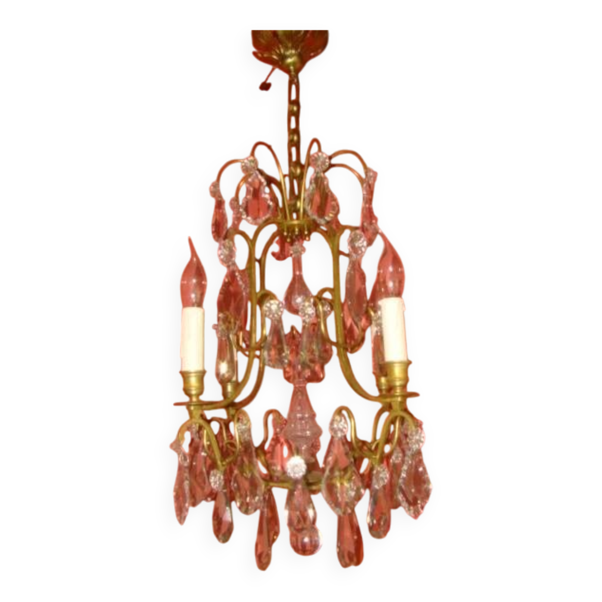 Bronze and crystal chandelier with 4 arms from the early 20th century