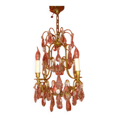 Lustre bronze et cristal à 4 bras de lumière époque début 20ème