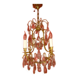 Bronze and crystal chandelier with 4 arms from the early 20th century