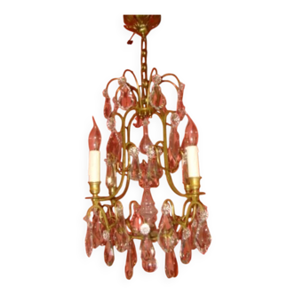 Bronze and crystal chandelier with 4 arms from the early 20th century