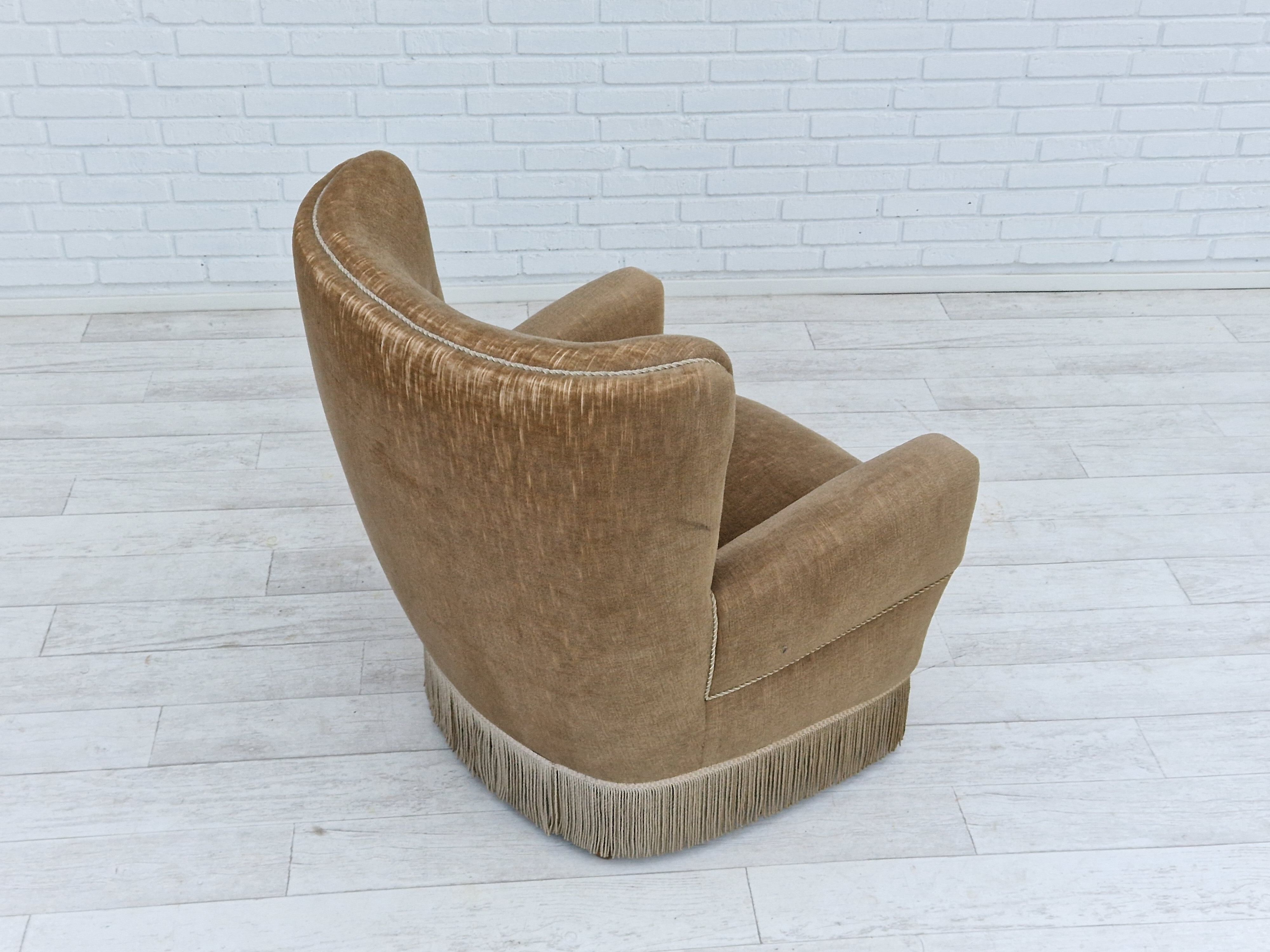 1970s, Danish design, velour chair, original condition, beech wood