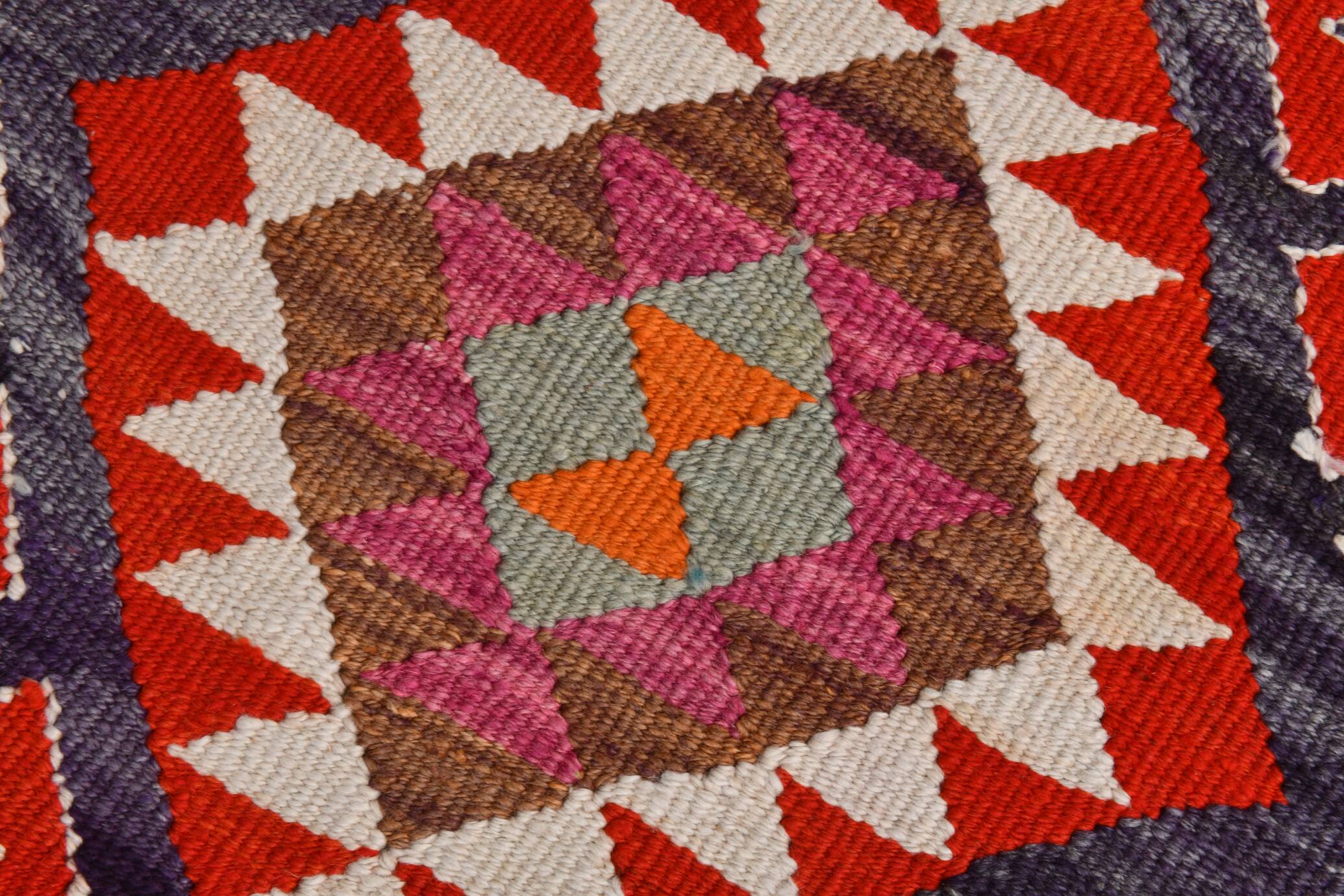 3x12 Kilim Red & Purple  Runner Rug, 102x355Cm