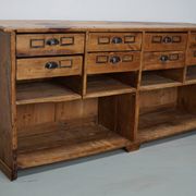 Vintage rustic German pine apothecary cabinet / shop counter, 1930s