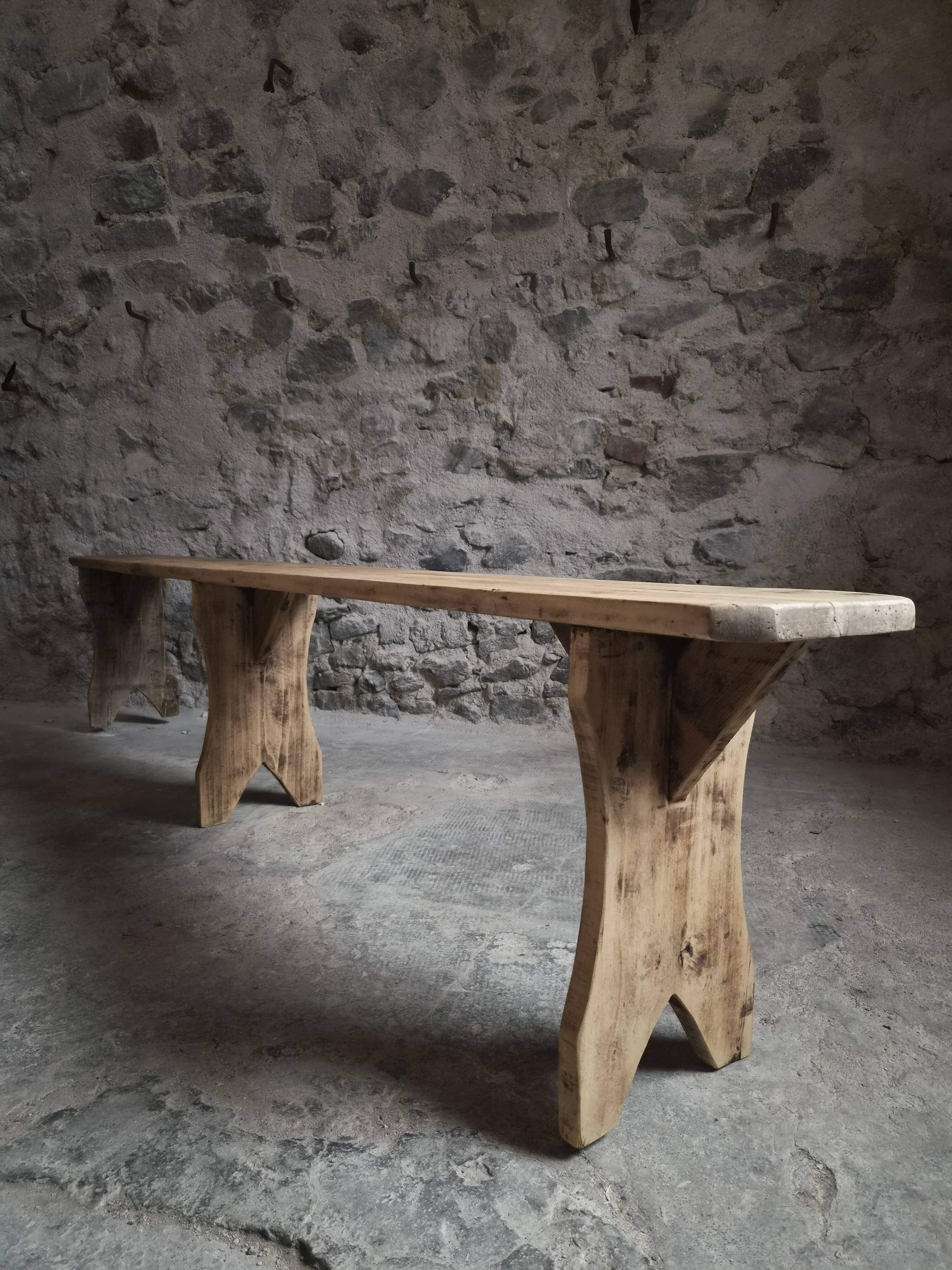 Ensemble de deux bancs vintage en bois de peuplier, 1920–1950