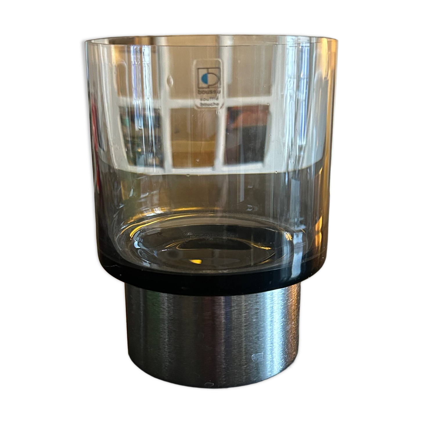smoked glass candlestick Boussu edition, 1970