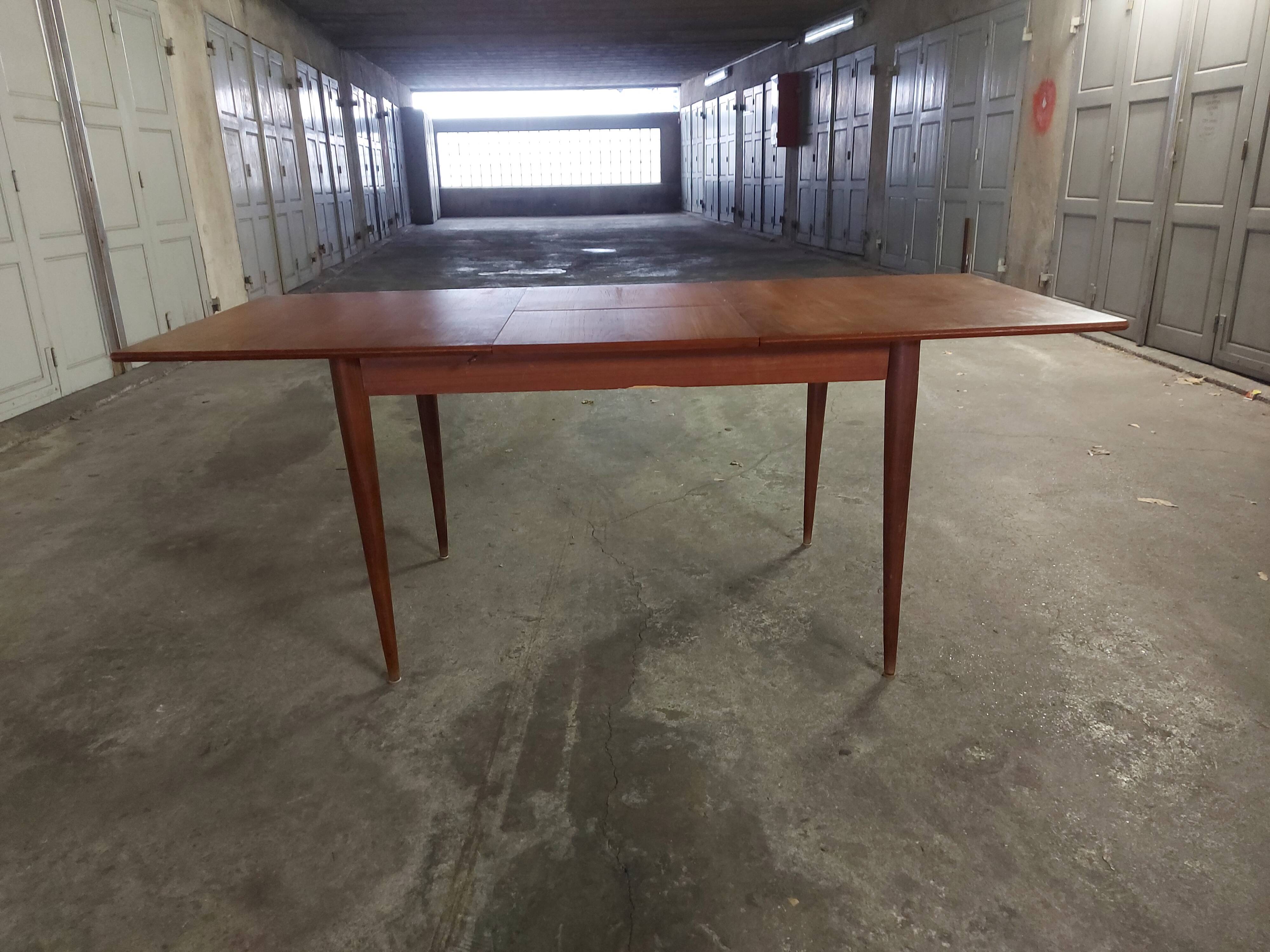 Scandinavian teak table with built-in extension