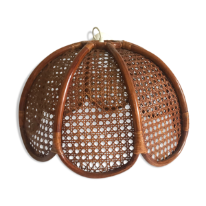 suspension fleur rotin