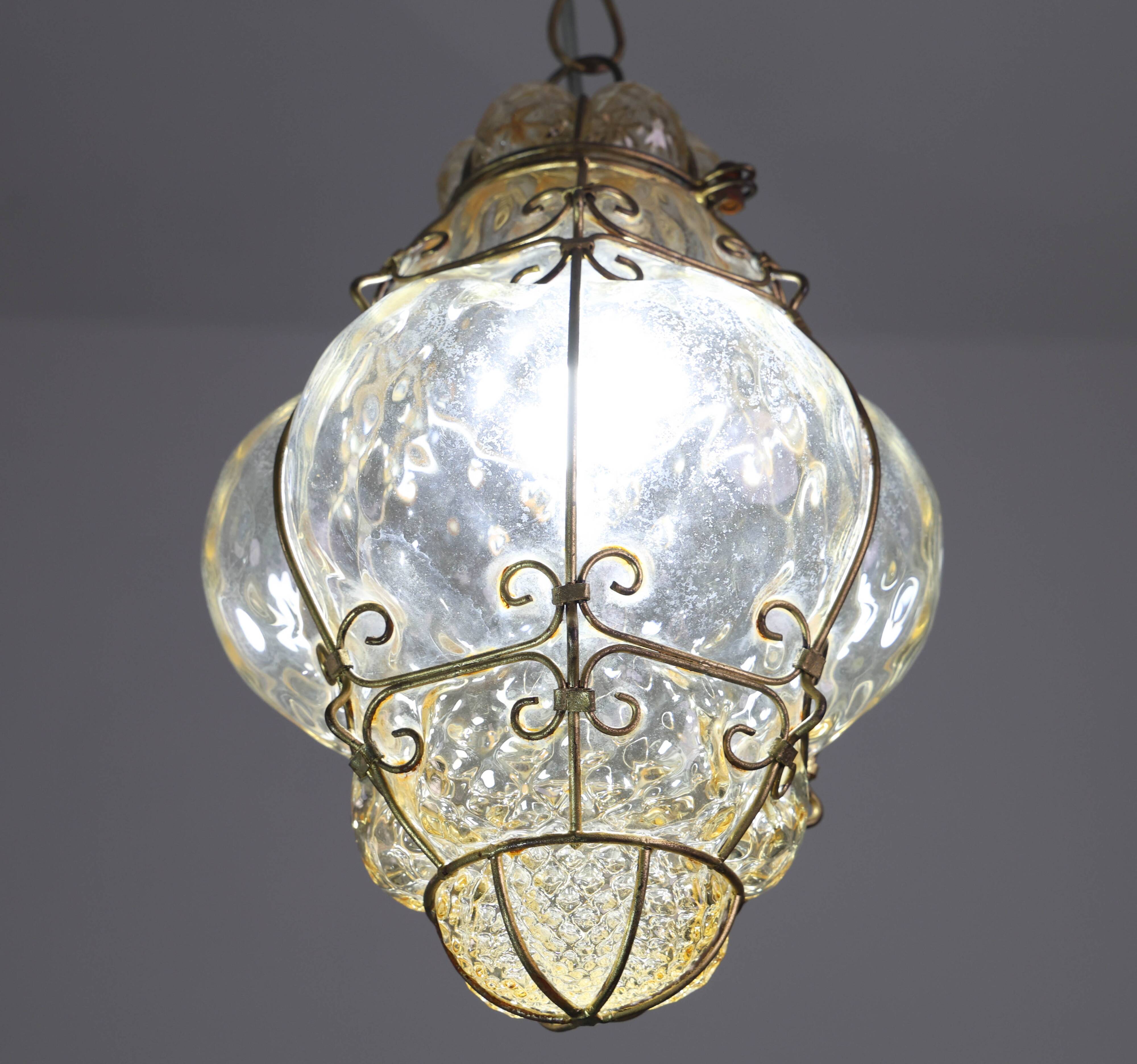 Set of 2 Wonderful Amber Vintage Venetian Lantern, Murano Glass, Italy, 1950s