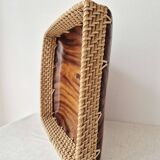 80s wooden and rattan tray - Vintage