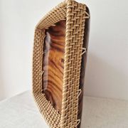 Wood and rattan plateau '80s - Vintage