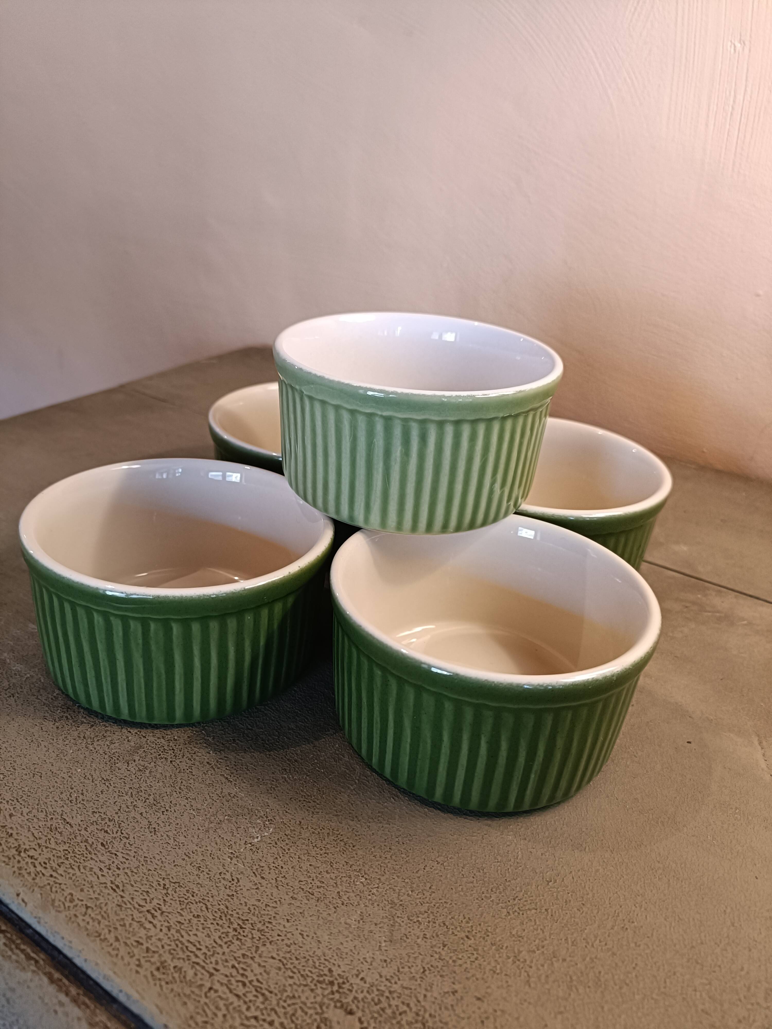 Set of 5 green ramekins Emile Henry