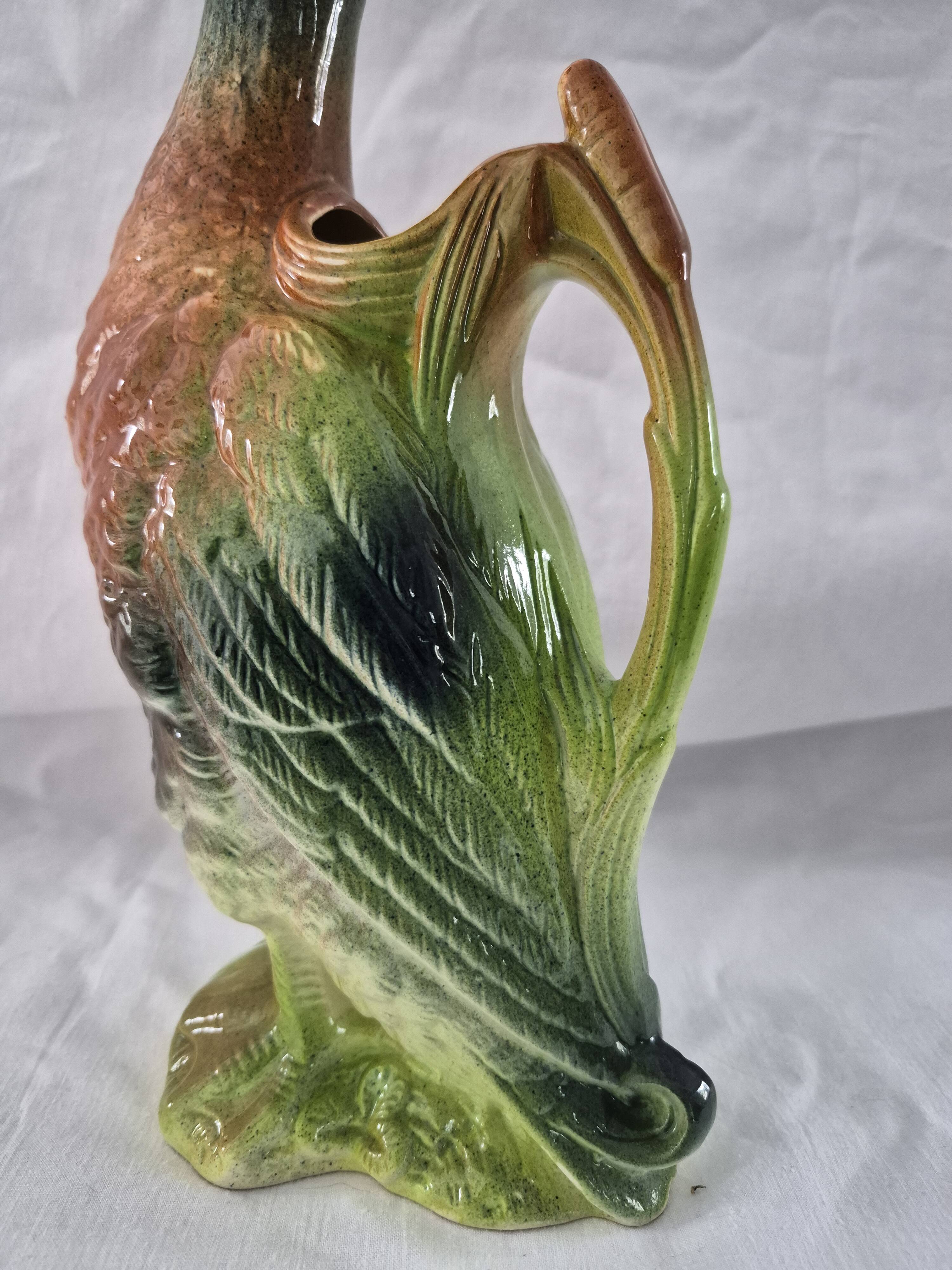 Old barbotine jug Saint Clément Mallard Duck A027