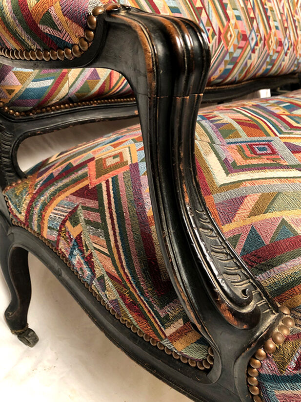 Large Napoleon III bench in blackened wood