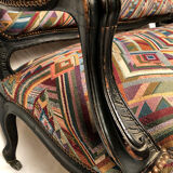 Large Napoleon III bench in blackened wood