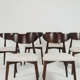 Modern Set of 6 Dining Chairs, Ecru Farbic and Dark walnut beech wood