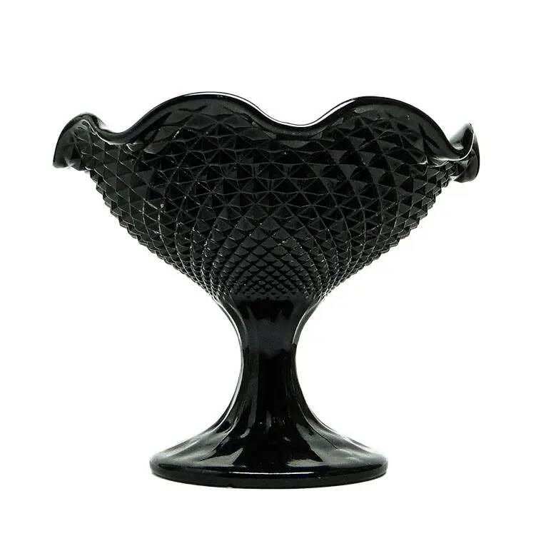 Sugar bowl, New Postmodernism, black hyalite glass, Ząbkowice, Poland, 1970s