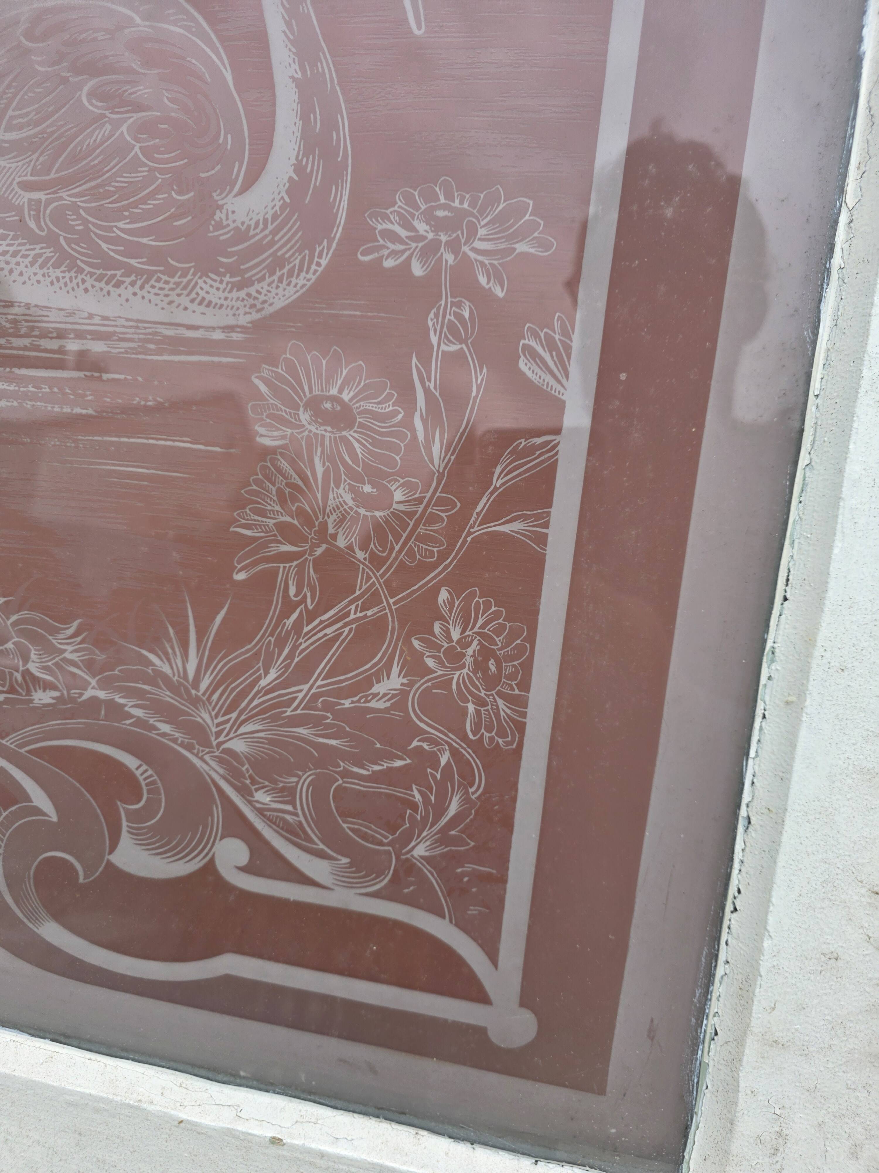 Engraved glass door, late 19th century.
