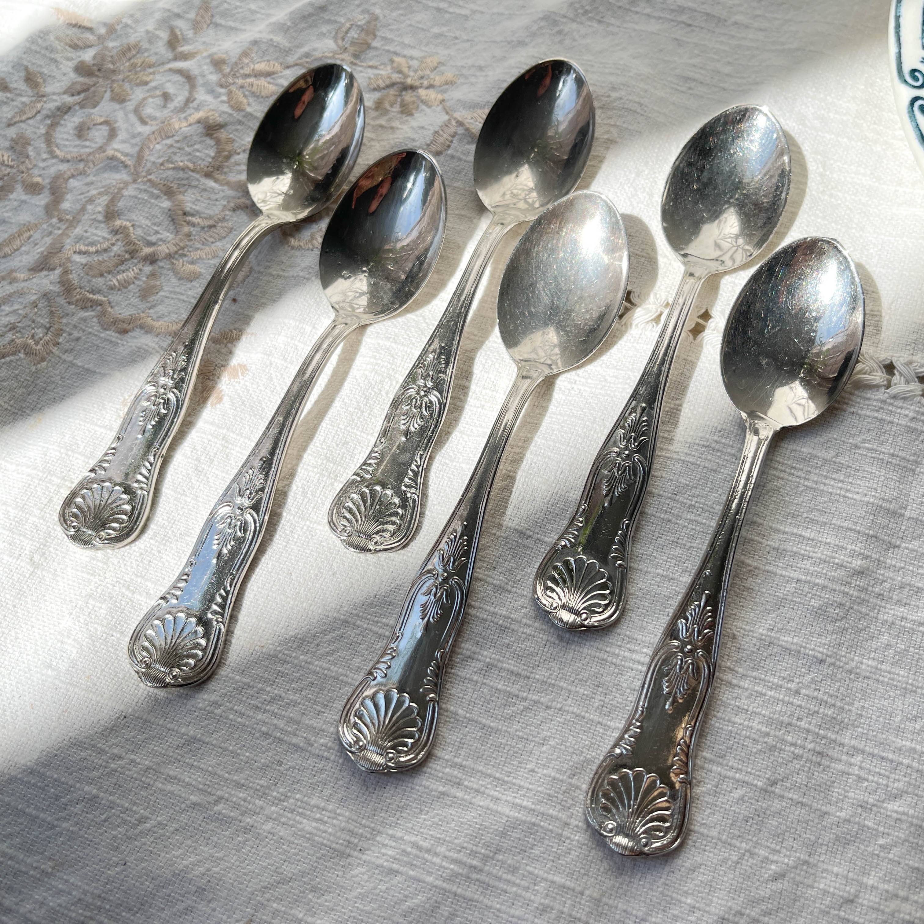 6 Small Vintage Rocaille Style Spoons