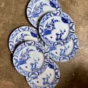6 flat plates Creil & Montereau in blue ironstone, "Japan" service
