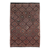 7x11 Kilim Dark Brown Large Area Handwoven Kilim Rug, 218x320 Cm