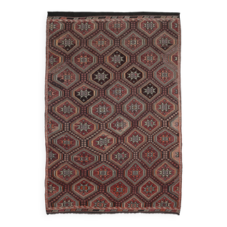 7x11 Kilim Dark Brown Large Area Handwoven Kilim Rug, 218x320 Cm