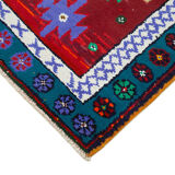 Tapis rouge turc rustique noué à la main 88 cm x 371 cm