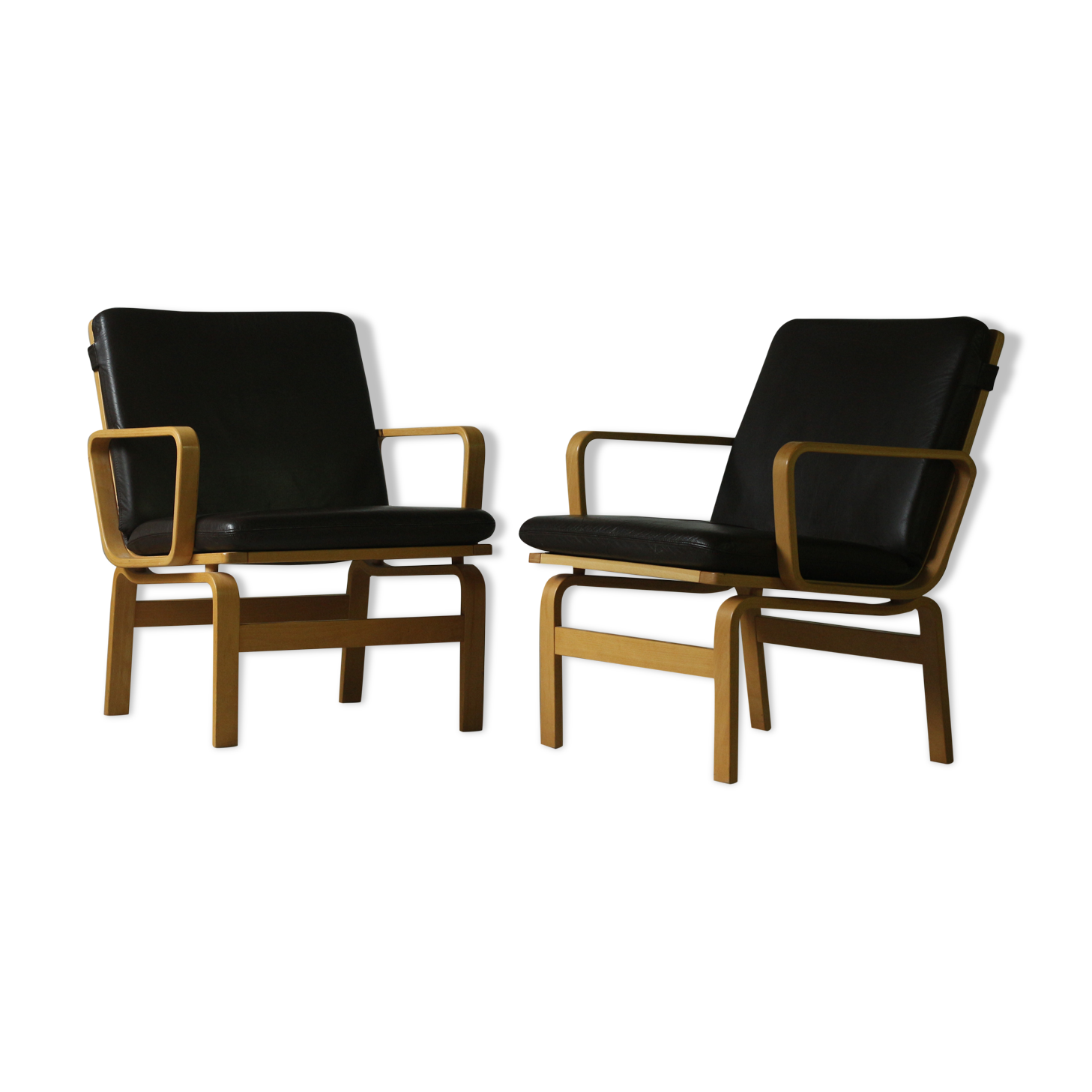 Pair of Mid Century Leather Armchairs by JOC Sweden, 1970's
