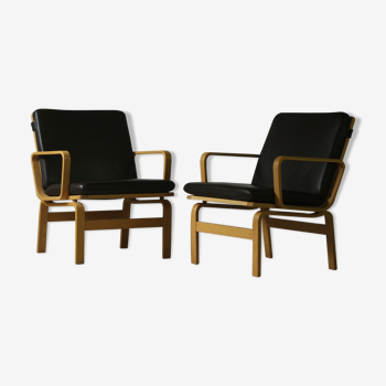 Pair of Mid Century Leather Armchairs by JOC Sweden, 1970's
