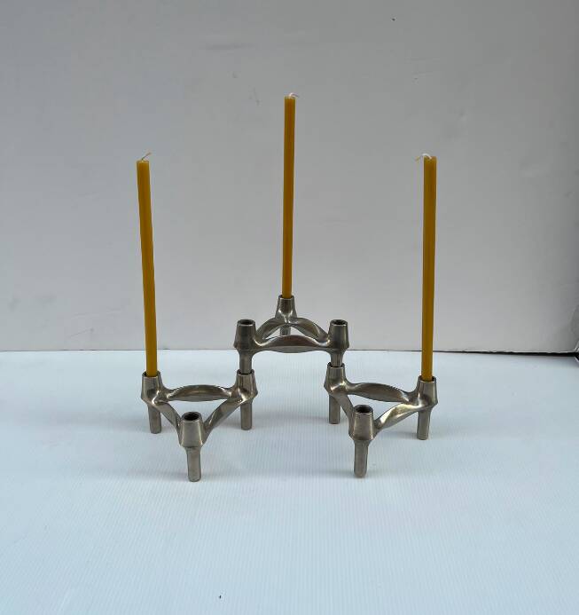 Vintage Stoffnagel candle holders in chrome steel