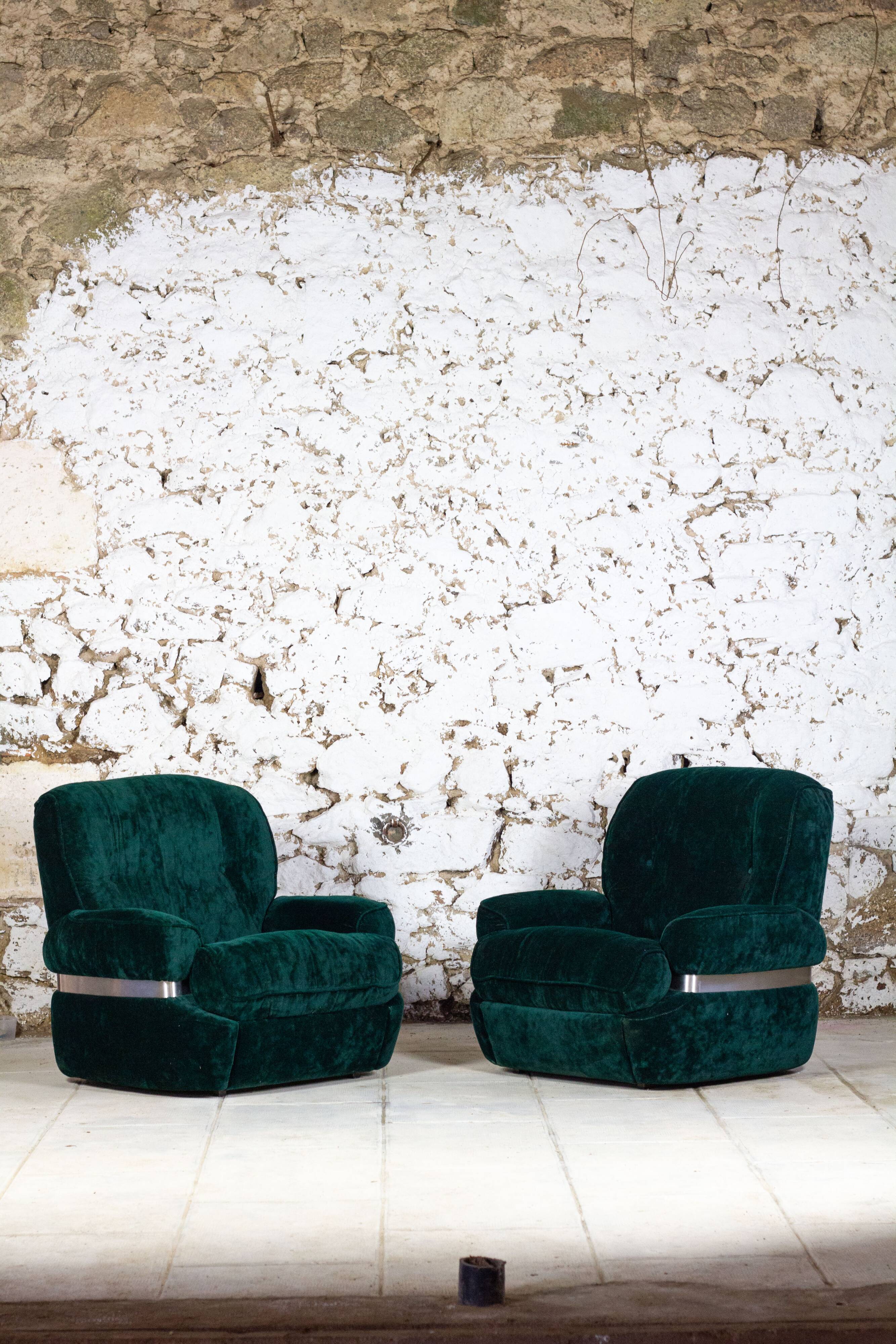 Green velvet armchair "spage age" by Beka, 1970